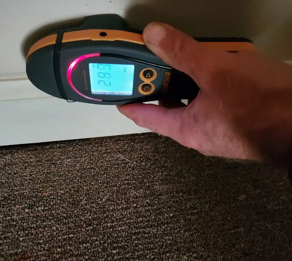 Moisture detection at baseboard during Burst Pipe Cleanup in Tehaleh